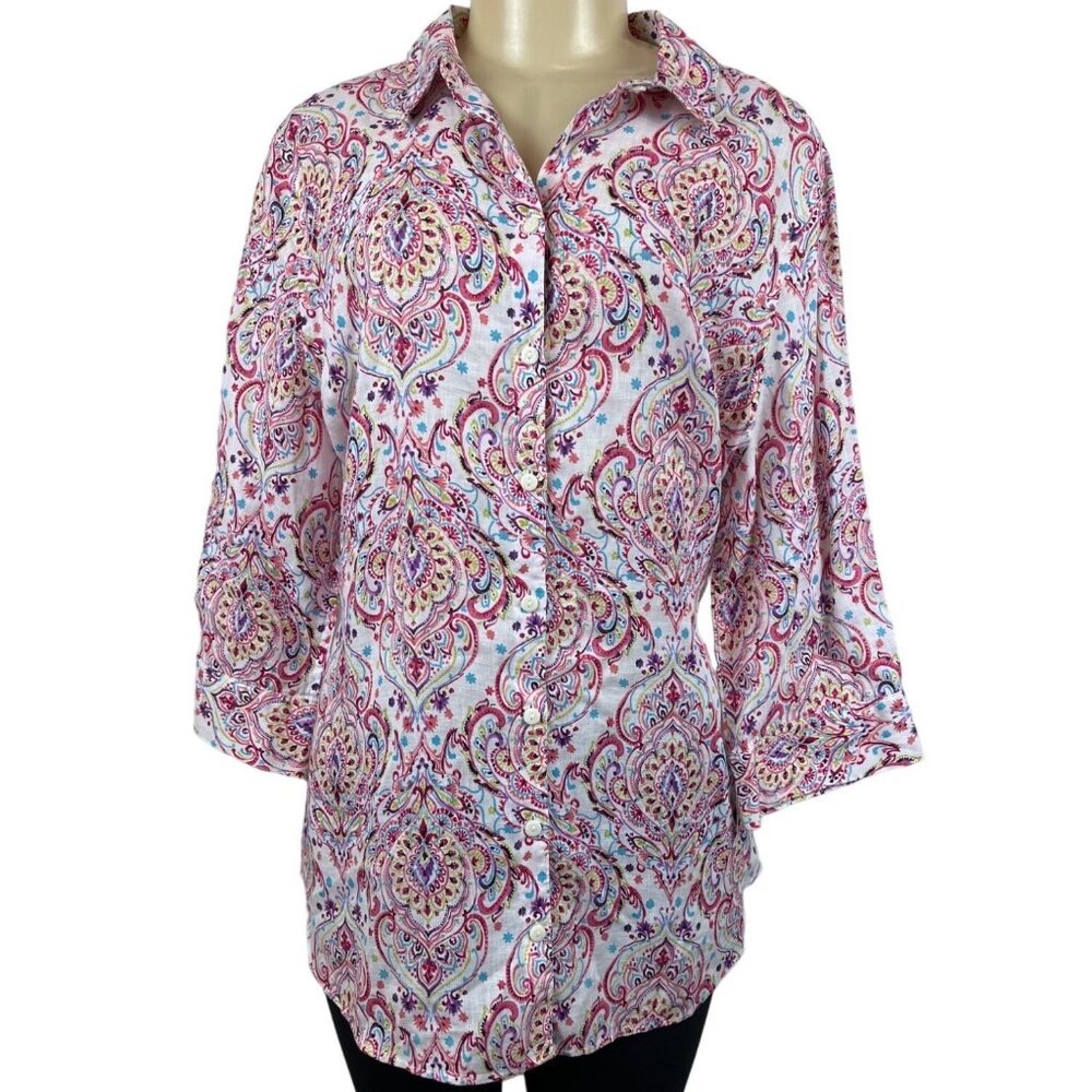 Chico’s Women's Pink Button Down Shirt Sz 3